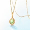 wholesale S925 Sterling Silver Gold-Plated Japanese Korean Style Fashion Minimalist Natural Peridot Pendant Necklace For Women, Drop Shipping-0-3