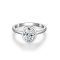wholesale Classic oval 2-carat 7*9mm moissanite bezel-set S925 silver plated with 18k gold ladies' engagement ring-0-0
