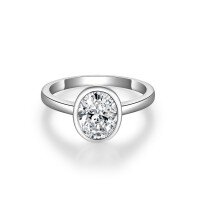 wholesale Classic oval 2-carat 7*9mm moissanite bezel-set S925 silver plated with 18k gold ladies' engagement ring-2 carats US size 8