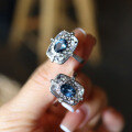 wholesale 925 Silver Natural London Blue Topaz and White Crystal Square Ring, Fashionable and Versatile for Ladies-0-1