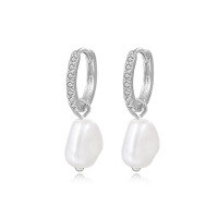 wholesale S925 Sterling Silver Retro Glass Bead Earrings With Pearl Accents For Women-E2422-White Gold/Imitation Pearl 925 Silver
