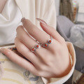 wholesale S925 Sterling Silver Retro Gold Hoop Style Inlaid with South Red Agate Open-End Ring Classic Fashion Band-0-3