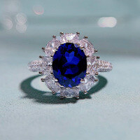 wholesale S925 Sterling Silver Creative Imitation Sapphire Exquisite Luxury Oval Zirconia Ring for Women-R249 Blue Diamond No. 7