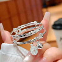 wholesale 9999 Pure Silver Auspicious Healthy Baby Bracelet Anklet Engravable for Full Moon Birthday and First Birthday Gifts-A pair of Little Lucky Star 999 silver, about 19g 999 silver