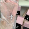 wholesale S925 Sterling Silver Goddess Cross Pendant Necklace with Full Pavé Shining Zirconia, Exquisite Craftsmanship, Light Luxury Advanced Textured Diamond-Inlaid Collarbone Chain-0-5