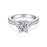 wholesale Metal material, unique niche design one-carat moissanite turning luck center ring instantly passes diamond tester as real diamond-1 carat  size 17 (US size 7.75)