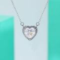 wholesale S925 Sterling Silver Moissanite Diamond Heart Necklace for Women, Light Luxury Hollow Heart Pendant with Micro-Pave Setting, Small Design Collarbone Chain-0-2
