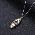 wholesale 925 Silver Italian Craft Designer Gemstone Pendant Vintage High-End Natural Amethyst Necklace Pendant-0-1