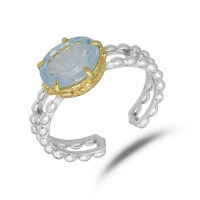 wholesale Handmade carved natural topaz ring, exquisitely designed open ring, sterling silver gold-plated jewelry for women-Sky Blue Topaz Open Ring  One Size