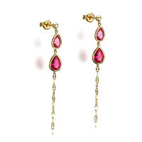 wholesale 925 Silver Long Tassel Simple and Fashionable Red Corundum Earrings, Water Drop Zircon Ear Thread Long Japanese-style Light Jewelry-Red Corundum Teardrop Earrings>925 Silver