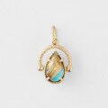 wholesale S925 Silver French Retro Style Reversible Double-Sided Pendant with Turquoise and Golden Hair Crystal Teardrop Shape-0-0
