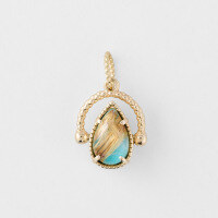 wholesale S925 Silver French Retro Style Reversible Double-Sided Pendant with Turquoise and Golden Hair Crystal Teardrop Shape-Turquoise + Golden Rutilated Quartz Drop-Shaped Pendant (Chain Not Included)  925 Silver