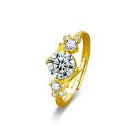 Sterling Silver Moissanite Couple Rings, Minimalist High-End Simulated Diamond Matching Bands Original Design Jewelry.-Fallen Stars Women's Ring (Gold)  Open Cut * 1 Carat Moissanite (6.5mm)