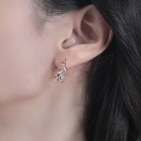wholesale S925 sterling silver new Japanese and Korean style minimalist bud earrings, fashionable olive branch earrings, forest girl series accessories-Bright silver + swimming paint>925 silver