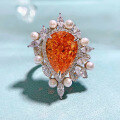 wholesale Metal material: 925 sterling silver with imported high-carbon diamonds Zhu Zhifan new sunset orange 11*15mm pear-shaped inlaid pearl ring for women-0-0