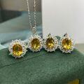 wholesale S925 Sterling Silver Color Gemstone Natural Stone 8*10 Three-Piece Sunflower Necklace Set, Popular Live Streaming Hit, Factory Direct Sales-0-0