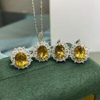 wholesale S925 Sterling Silver Color Gemstone Natural Stone 8*10 Three-Piece Sunflower Necklace Set, Popular Live Streaming Hit, Factory Direct Sales-8*10 White Zircon Ring>925 Silver