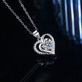 Sterling Silver Moissanite Women's Necklace, Heart Pendant Collarbone Chain, Minimalist Cross-Border Design-0-0