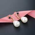 wholesale S925 Sterling Silver Drop-style Inlaid Diamond Shell Pearl Creative Short Earring Studs Korean Fashion Elegant Pearl Jewelry Ear Accessories-0-0