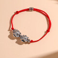 wholesale S925 Sterling Silver Awakening Lion Red Rope Bracelet, Unisex Minimalist Design Handwoven Zodiac Year Couple's Cord-0-3
