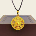 wholesale Metal Material: Gold-plated Sand Gold 999 Hollow Auspicious Eight Treasures Compass Pendant Necklace with Fu Character, Unisex Sweater Chain-0-0