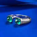 wholesale Metal S925 Silver European and American Style Simulated Emerald 5*5 Sugar Loaf Open Ring, Fashionable and Minimalist, Cross-Border Fast Selling-0-3