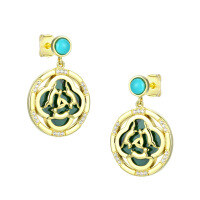 wholesale 925 Silver Bfirst Cultural and Creative Design Malachite Accessories New Chinese-style Earrings for Women High-end Turquoise Earrings-CT-066 Gold 925 Silver
