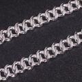 wholesale S925 silver plated zirconia 15mm thick Cuban chain unisex rhombus two-row diamond hip-hop bracelet-0-2