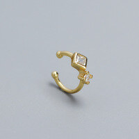 wholesale 925 Sterling Silver Single Stackable Ear Cuffs For Women-Square stone (gold)  925 silver