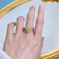 wholesale S925 silver heart-shaped yellow diamond ring, simulated diamond ring, halo setting 7*7 yellow diamond women's ring-0-3