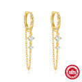wholesale S925 Sterling Silver, diamond-accented twisted hoop earrings with an elegant tassel, versatile French-style-0-0
