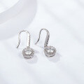 wholesale Sterling Silver Classic Round Halo Moissanite Earrings with Hook, Niche Design, Socialite Elegance Style, Light Luxury Gift-0-2