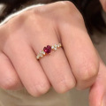 wholesale 925 Silver Gold-Tone 6*6 Heart-Shaped Pigeon Blood Red Diamond Ring for Women, Versatile for Daily Wear, Cross-Border Xiaohongshu-0-1