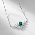 wholesale S925 Sterling Silver Plated with Lab-Grown Emerald, European and American New Light Luxury Ultra-Sparkling Feather Necklace for Women, Wholesale from Manufacturers-0-1