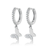 wholesale 925 Sterling Silver Micro-Pave Zircon Butterfly Hoop Earrings with Ear Clasps, Fashionable, Fresh, Sweet, and Forest-Style Valentine's Day Earrings-Silver 925 silver