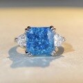 wholesale S925 Sterling Silver 5-Carat Aquamarine Ring for Women, Large Square Sugar High-End Feeling High Carbon Diamond Zirconia Colored Gemstone Ring Wholesale-0-3