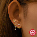 wholesale S925 Sterling Silver Moon Star Pendant Earrings with Screw Ball Threads for Cartilage Piercing-0-2