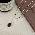 wholesale S925 Sterling Silver Korean Style Red Bean Double Layer Necklace for Women, Luxury Advanced Sense Drip Enamel Collarbone Chain Trendy-0-2