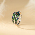 wholesale S925 Sterling Silver Personalized Trendy Literary Retro Niche Design Peacock Feather Ring R02770-0-0