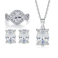 wholesale S925 Sterling Silver Irregular Ring Zircon Pendant Necklace and Earrings Set for Women, European and American Style Hot Selling Jewelry-Earrings TLED121 925 silver