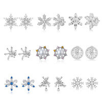 wholesale 925 Sterling Silver Christmas Snowflake Earrings Customizable with Pearl and Zircon OEM/ODM-GE01541A 925 silver