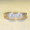 wholesale S925 silver new geometric open ring with 6mm pearl, simple and stylish, versatile for fashion-0-0