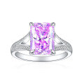 wholesale 925 Sterling Silver 4ct Square Colored Gemstone Ring High-End 8*11 Square Diamond Fire Ice Flower Cut Ring European and American Style-0-7