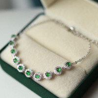 wholesale S925 Silver Natural A-Grade Icy Multi-Grain Spicy Green Jade Bracelet, Minimalist and Luxurious-Jade Bracelet 925 Silver