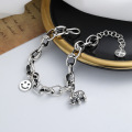 wholesale S925 Sterling Silver Retro Vintage Elephant Smiley Face Design Sense Bracelet Fashion Versatile Thai Silver Craft Jewelry for Women-0-1