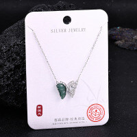 Metal Alloy Crystal Butterfly Necklace and Earring Set-S925 Sterling Silver + Jadeite NA-0169B 925 Silver