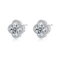 S925 Silver Moissanite Lucky Four-Leaf Clover Earrings-0-3