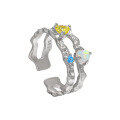 wholesale S925 Sterling Silver Original Niche Design Irregular Texture Opalescent Colored Diamond Open Adjustable Ring for Women-0-4