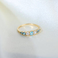 wholesale S925 Sterling Silver Red Elk Sea Blue Zircon Ring for Women, Euro-American Minimalist Luxury Small Stackable Diamond Band-BZ0771-Gold US size 6