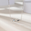 wholesale S925 silver paper airplane necklace for women, minimalist and fresh heart-shaped pendant with engraving, cross-border new product-0-0